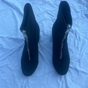 Black Heeled Boots with Silver Zipper
